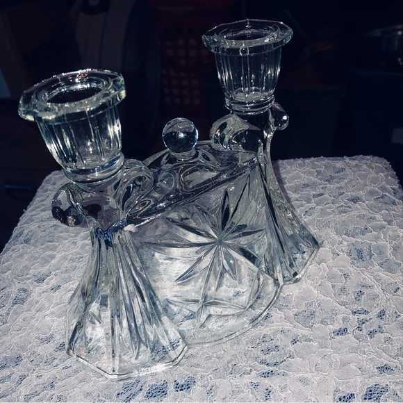 Vintage Dual prescut Candle Holder by Anchor Hocking, Star of David pattern - Picture 6 of 9